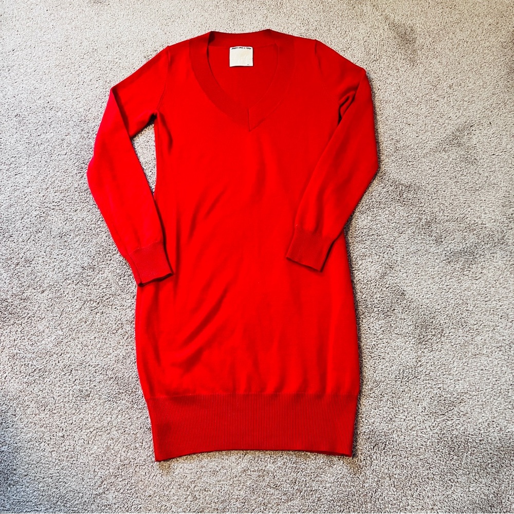 JNBY Women's V-Neck Wool Sweater Dress in Bold Red Brand New Size M